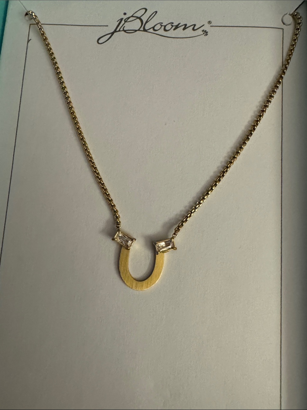 bloom Gold Stainless Steel Horseshoe Pendant Necklace with Clear Stone jewelry